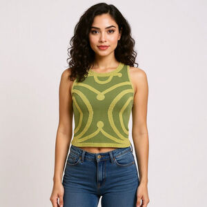 Elhoffer Design Green Yellow Knit Crop Tank Top Sweater - Small